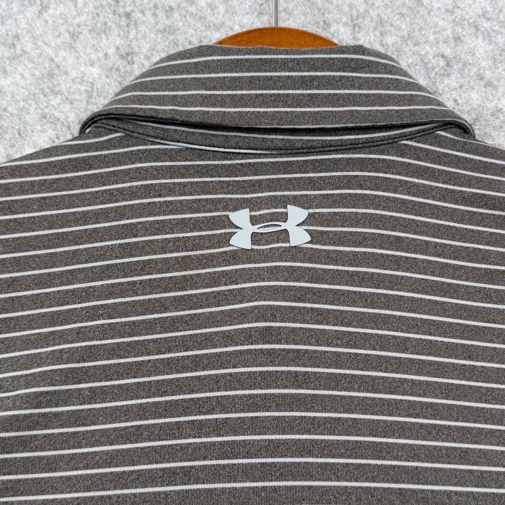 Under Armour Mens XL HeatGear Polo Shirt Gray Striped Loose Fit Golf Top - Picture 9 of 10